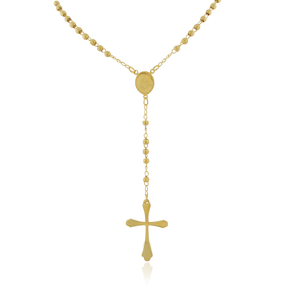 EDFORCE Stainless Steel Yellow Gold-Tone Cross Christian Virgin Mary Rosary Beads Necklace, 18"