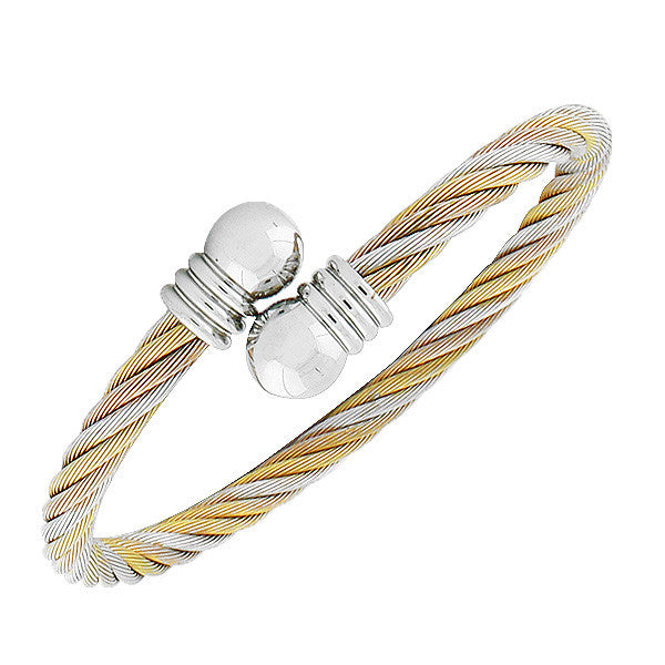 Stainless Steel Multi-Tone Open End Twisted Cable Bangle Bracelet