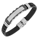 Stainless Steel Black Rubber Silicone Silver-Tone Men's Bracelet