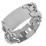 Stainless Steel Our Father Lords Prayer Spanish Cross Mens Chain Bracelet