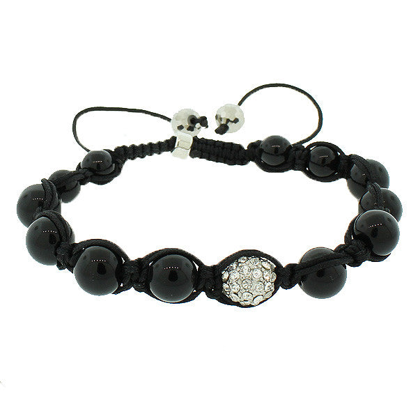 Black White CZ Ball Beaded Adjustable Macrame Bracelet