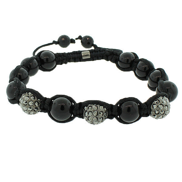 Black White CZ Ball Beaded Adjustable Macrame Bracelet
