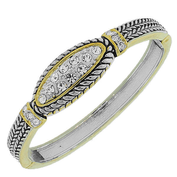 Fashion Alloy Vintage-Look Two-Tone White CZ Bangle Bracelet