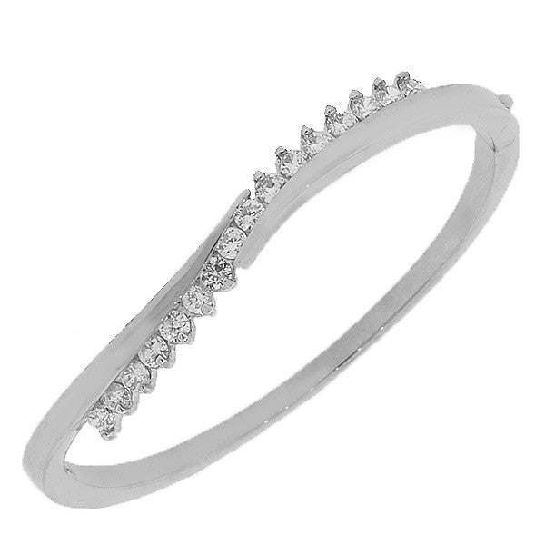 Fashion Alloy Silver-Tone White CZ Swirl Bangle Bracelet