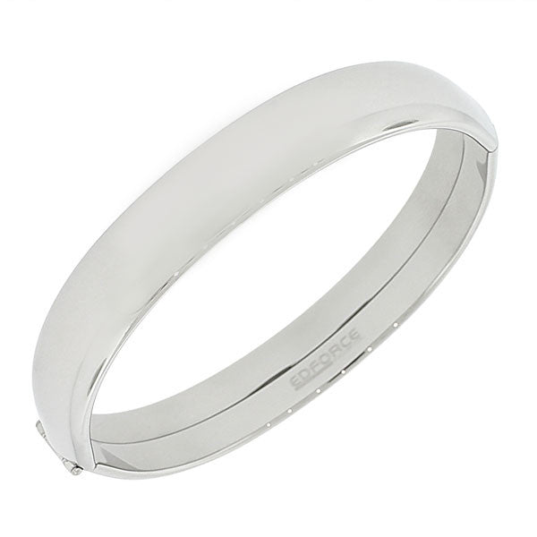 EDFORCE Stainless Steel Silver-Tone Classic Oval-Shape Polished Bangle Bracelet