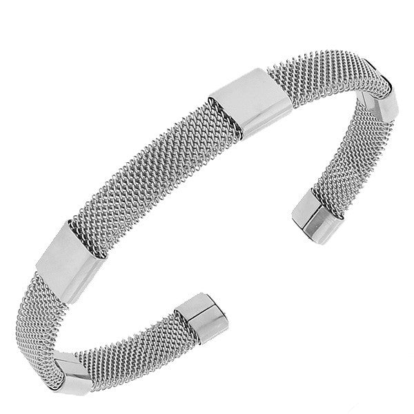 Stainless Steel Silver-Tone Open End Mesh Bangle Bracelet