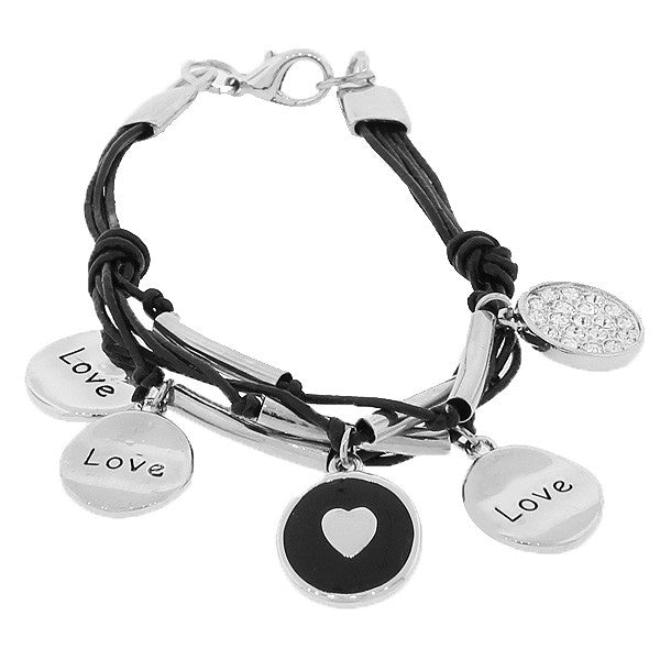 Fashion Alloy Silver-Tone Black White CZ Circle Hearts Love Bracelet