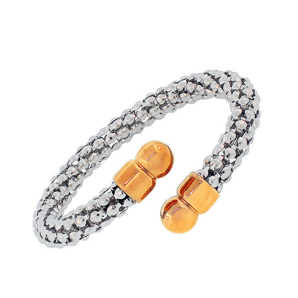 Stainless Steel Silver-Tone Rose Gold-Tone Open End Bangle Bracelet
