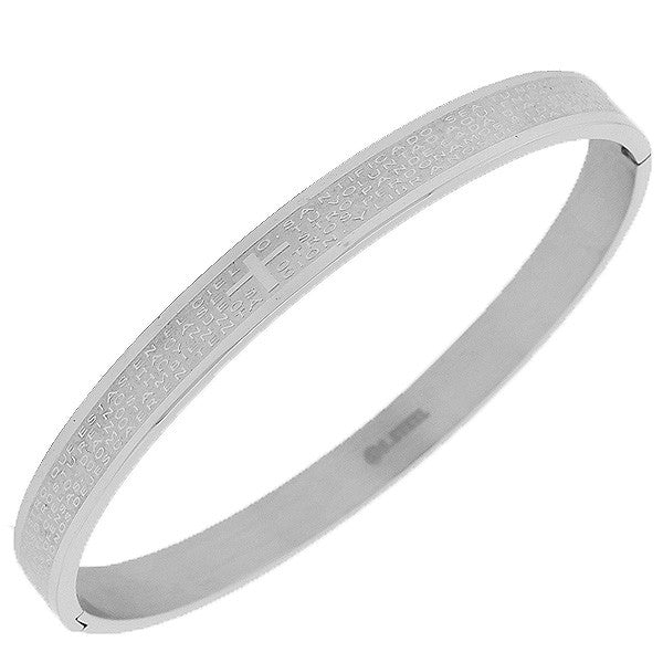 Stainless Steel Silver-Tone Cross Lord's Our Father Prayer in Spanish Religious Cross Bangle Bracelet