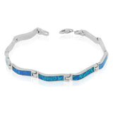 925 Sterling Silver Simulated Blue Opal Link Tennis Bracelet, 7"