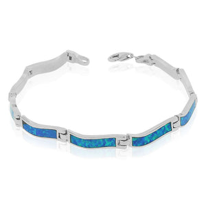 925 Sterling Silver Simulated Blue Opal Link Tennis Bracelet, 7"