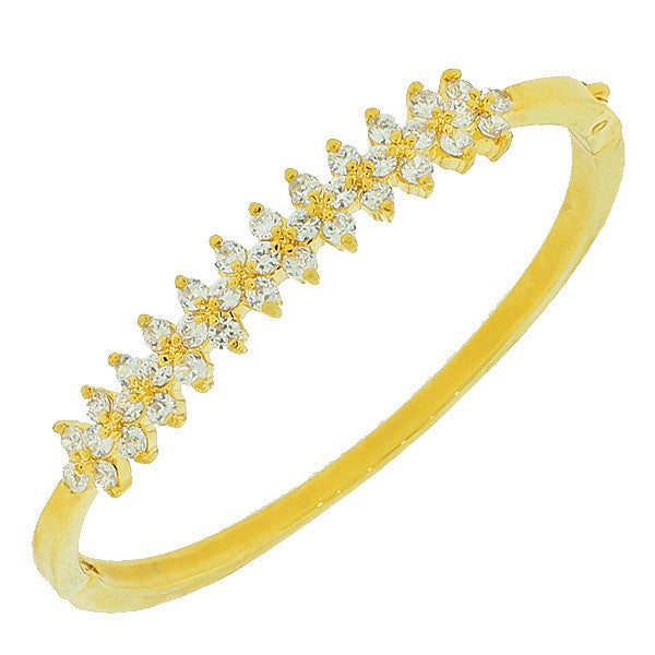 Fashion Alloy Yellow Gold-Tone White CZ Bangle Bracelet