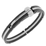Stainless Steel Black Silver-Tone Handcuff White CZ Men's Bracelet