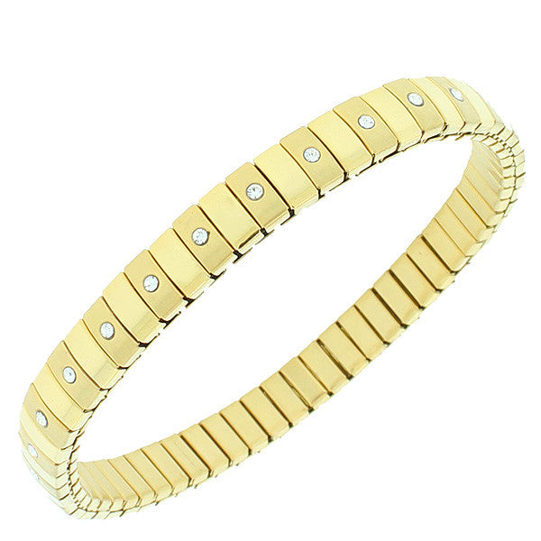 Stainless Steel White CZ Yellow Gold-Tone Stretch Bracelet