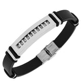 Stainless Steel Black Rubber Silicone White CZ Men's Bracelet