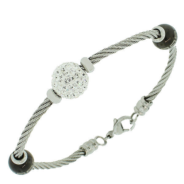 Fashion Alloy White CZ Ball Twisted Cord Greek Key Bangle Bracelet