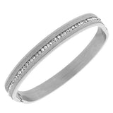 Stainless Steel Silver-Tone Glitter White CZ Bangle Bracelet