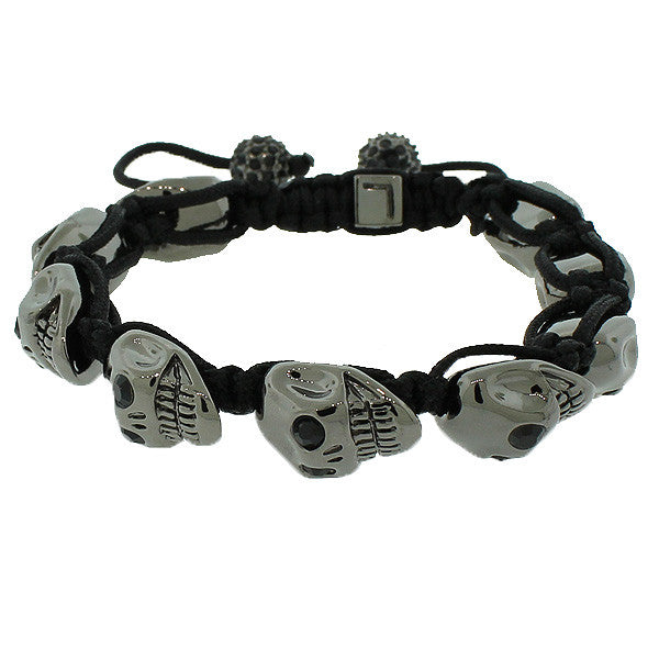 Fashion Alloy Black White CZ Skull Beaded Adjustable Men's Bracelet
