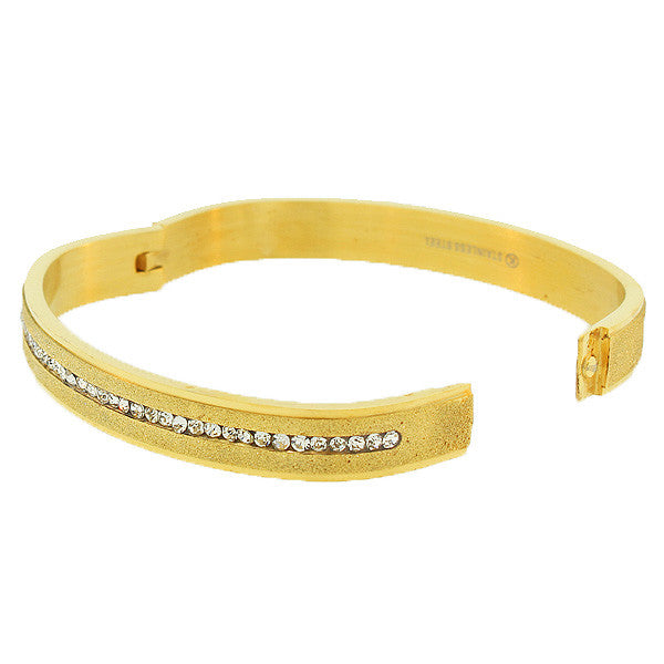 Stainless Steel Yellow Gold-Tone Glitter White CZ Bangle Bracelet