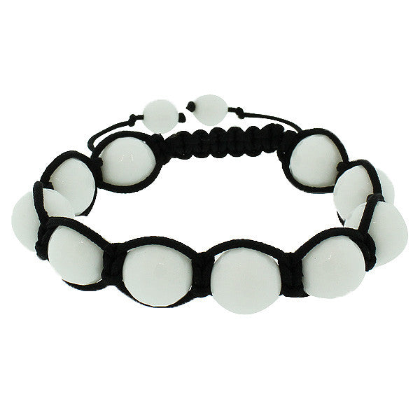 White Ball Black Cord Macrame Beaded Adjustable Bracelet
