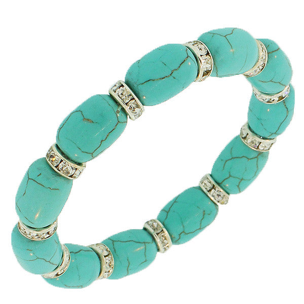 Fashion Alloy Simulated Green White CZ Stretch Beaded Bracelet