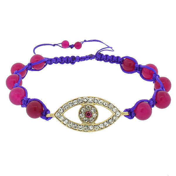 Fashion Alloy Purple Yellow Gold-Tone Evil Eye White Pink CZ Bracelet