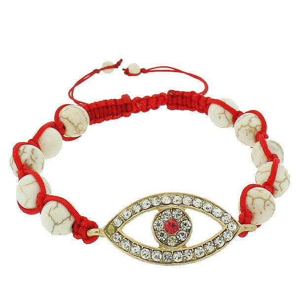 Fashion Alloy White Yellow Gold-Tone Evil Eye Red Pink CZ Bracelet