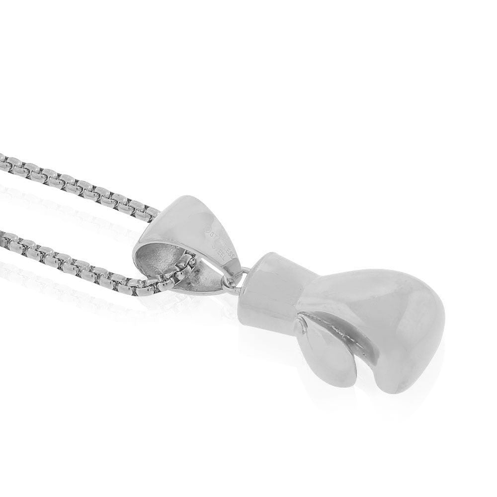 Stainless Steel Silver-Tone Boxing Glove Mens Pendant Necklace
