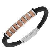 Stainless Steel Black Rubber Silicone Silver-Tone Rose Gold-Tone Men's Bracelet