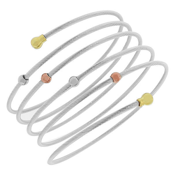 Stainless Steel Multi-Tone Spiral Multi Bangle Cuff Bracelet