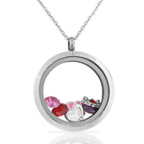 EDFORCE Stainless Steel Silver-Tone Floating Charms Love Heart Glass Locket Pendant Necklace - Charms Included