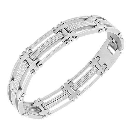 Stainless Steel Silver-Tone Link Chain Men's Bracelet