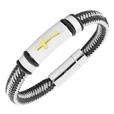 Stainless Steel and Alloy Two-Tone Religious Cross Men's Bracelet