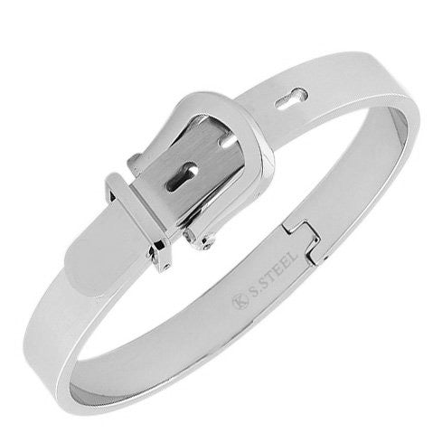 Stainless Steel Silver-Tone Belt Buckle Adjustable Bangle Bracelet