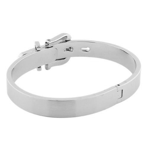 Stainless Steel Silver-Tone Belt Buckle Adjustable Bracelet