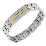 Stainless Steel Two-Tone Greek Key Link Chain Men's Bracelet