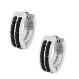Stainless Steel Silver-Tone Black CZ Hoop Huggie Earrings