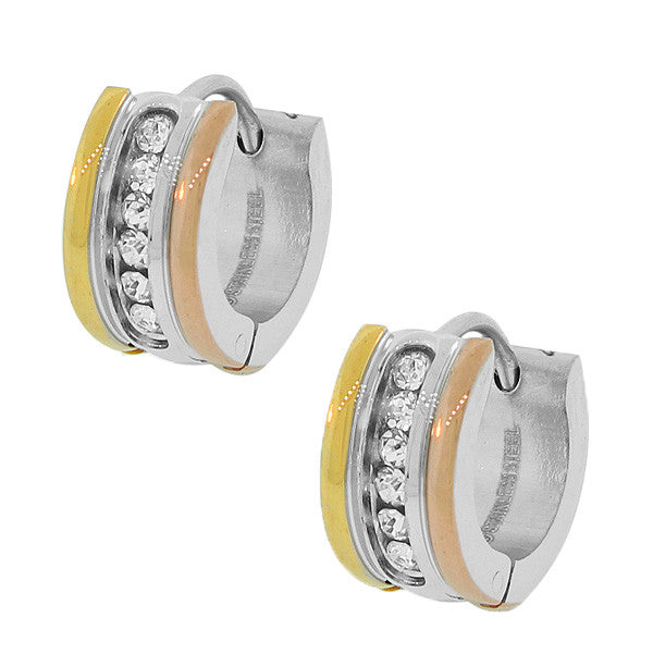 Stainless Steel Gold-Tone Silver-Tone White CZ Hoop Huggie Earrings