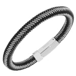 Stainless Steel and Alloy Black Silver-Tone Large Wristband Men's Bracelet