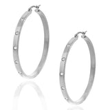 Stainless Steel Silver-Tone White CZ Round Hoop Earrings