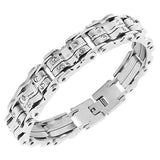 Stainless Steel Silver-Tone White CZ Link Chain Men's Bracelet