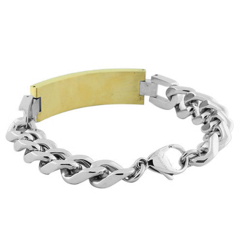 Stainless Steel Two-Tone Link Chain Religious Cross Spanish Prayer Men's Bracelet