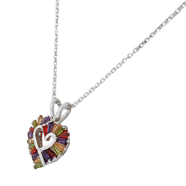 925 Sterling Silver Love Heart Multicolor CZ Pendant