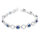 925 Sterling Silver White Blue Sapphire-Tone CZ Classic Tennis Bracelet