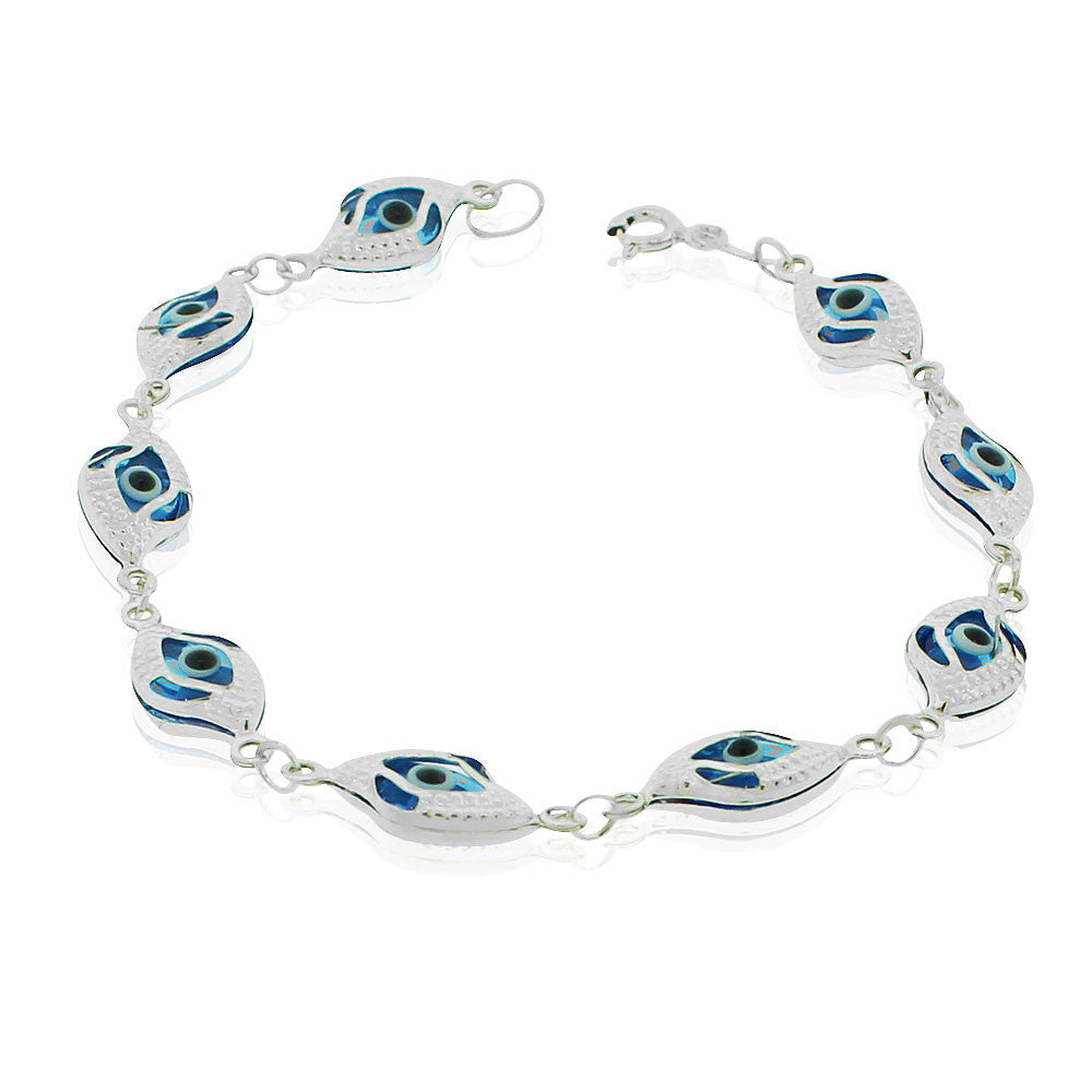 925 Sterling Silver Blue Evil Eye Protection Link Chain Bracelet