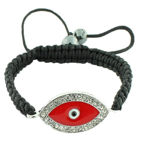 Fashion Alloy Red White CZ Silver-Tone Evil Eye Macrame Adjustable Bracelet