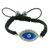 Fashion Alloy Blue White CZ Silver-Tone Evil Eye Macrame Adjustable Bracelet