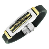Stainless Steel Black Rubber Silicone Two-Tone Greek Key Black Men's Bracelet