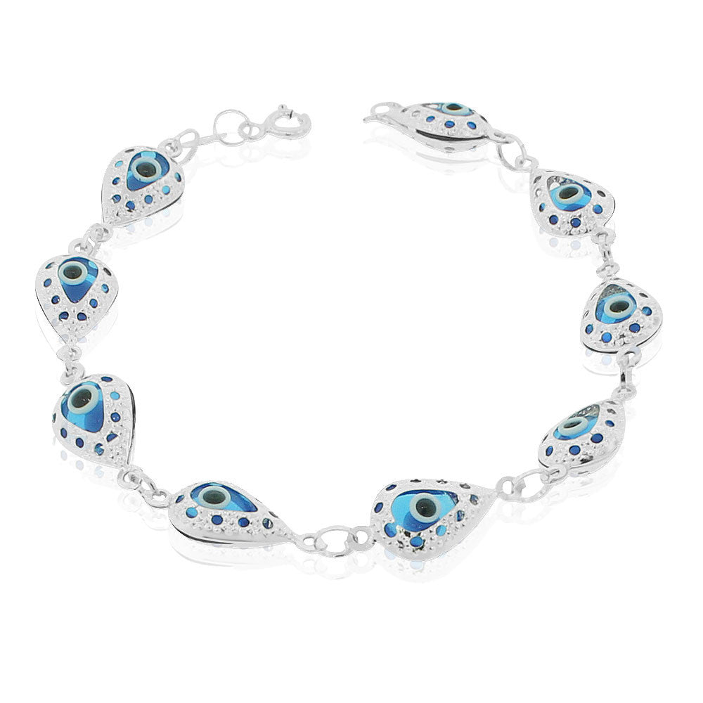 925 Sterling Silver Blue Evil Eye Link Protection Chain Bracelet