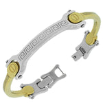 Stainless Steel Two-Tone Link Chain Greek Key Men's Bracelet